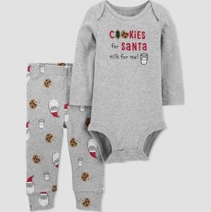 NEW Carters Cookies Milk Santa 2 Piece Christmas Outfit Body Suit Pants